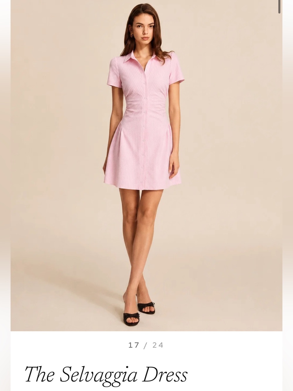 Selvaggia Seersucker Short Sleeve Shirt Dress in Light Pink
